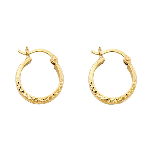14K Gold Diamond Cut Hoop Earrings