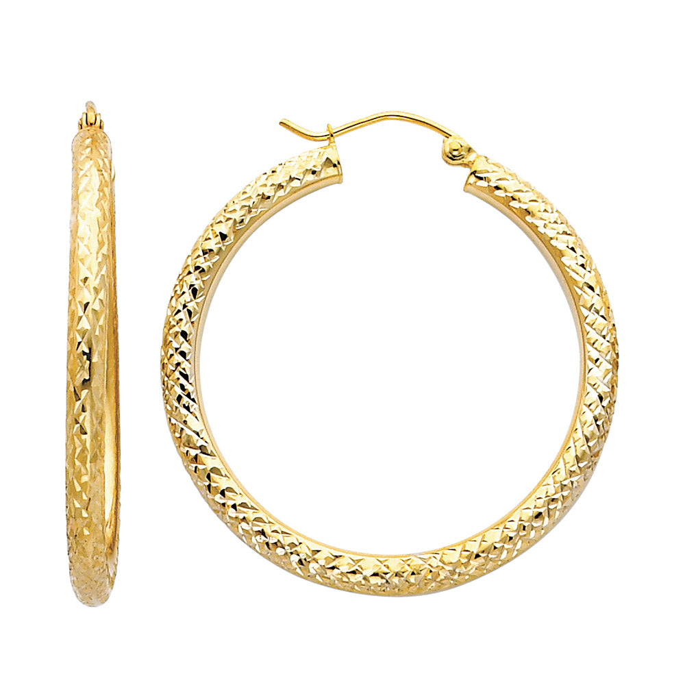 14 gold 3mm round dc hoop earrings