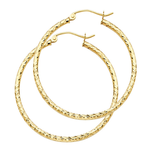14k gold diamond cut round hoop earrings