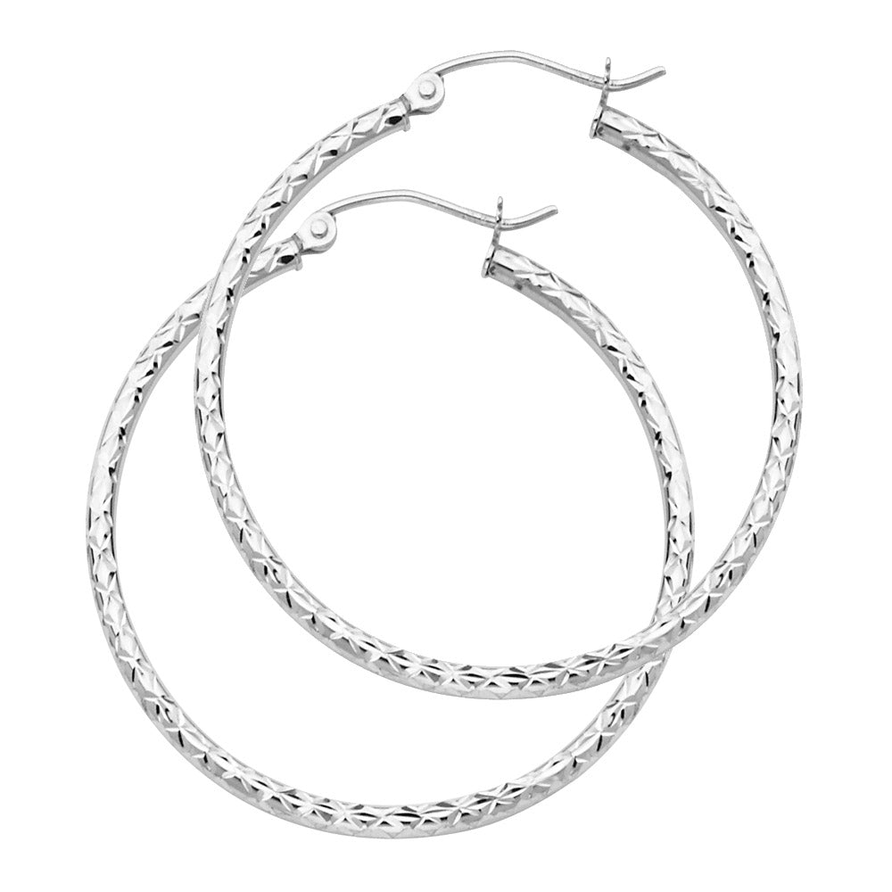 14k gold diamond cut round hoop earrings