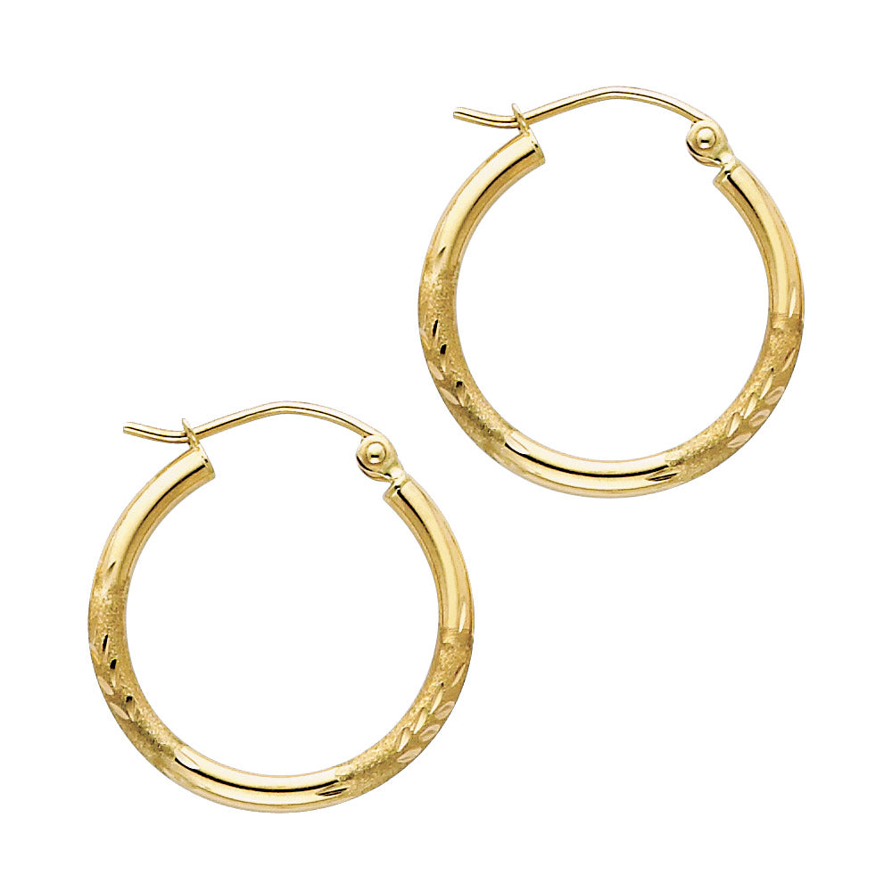 14K Gold Budded Diamond-Cut Hoop Earrings – 20mm
