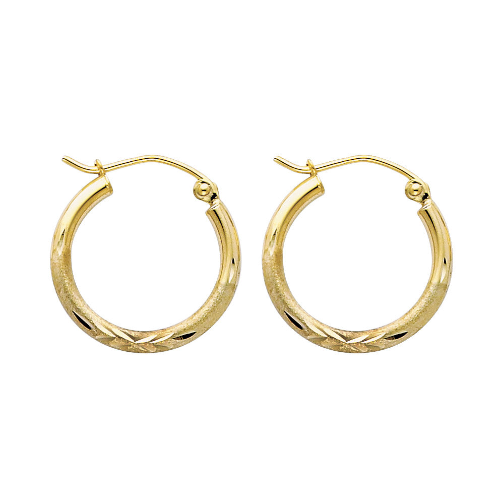 14K Gold Budded Diamond-Cut Hoop Earrings
