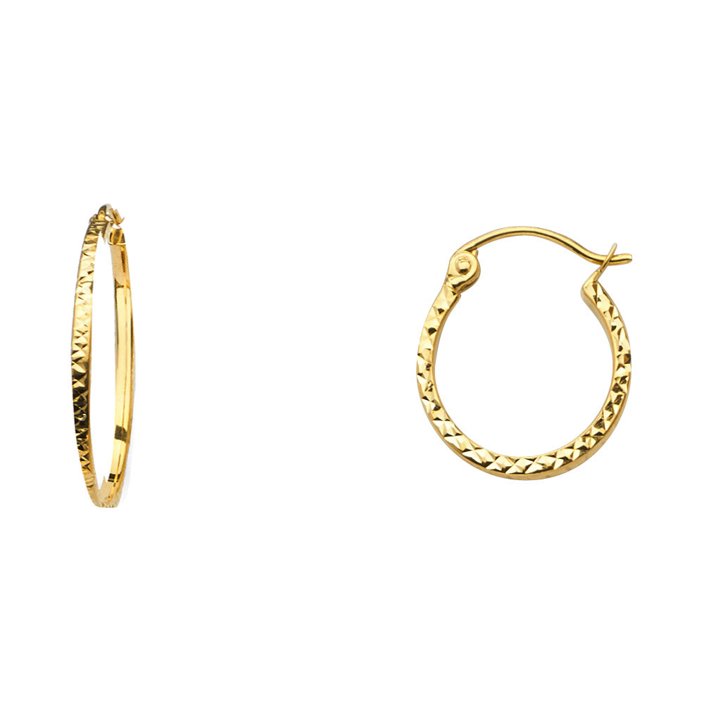 14K Gold Diamond-Cut Hoop Earrings (15mm)