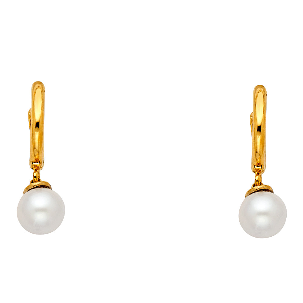 14k gold huggie pearl earrings