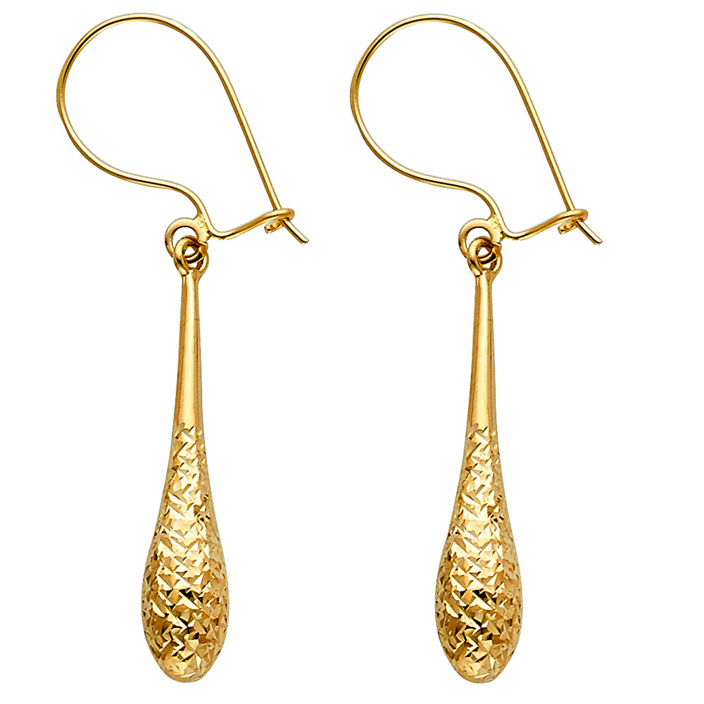 14k hollow dc tear drop hanging earrings