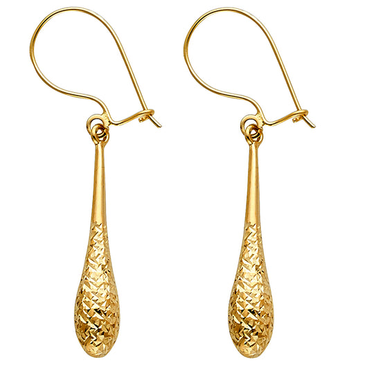 14k hollow dc tear drop hanging earrings