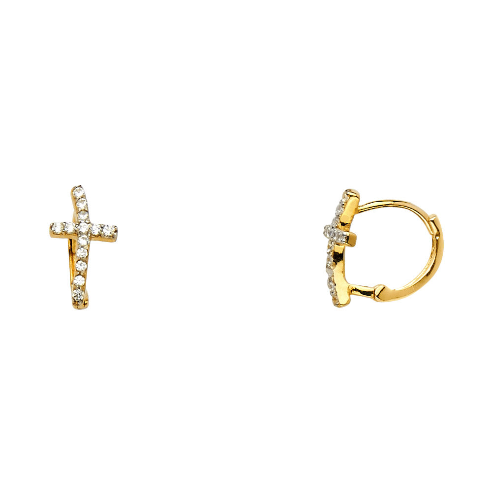 14k gold cz cross huggie earrings (0730)