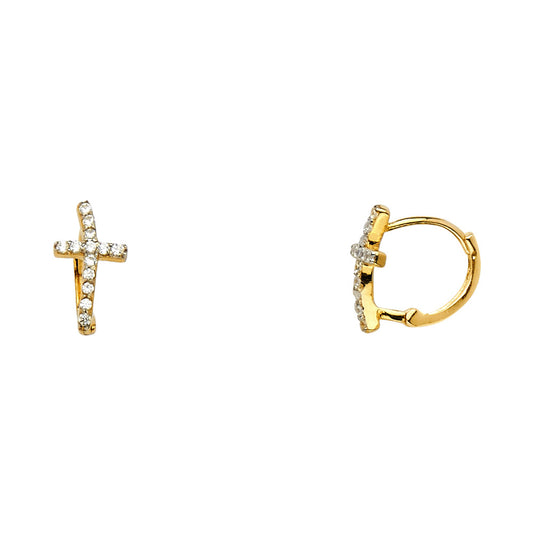 14k gold cz cross huggie earrings (0730)