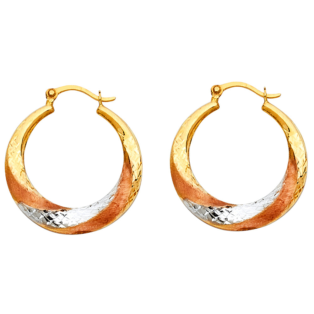 14K Gold Tri Color Swirl Hoops (021)