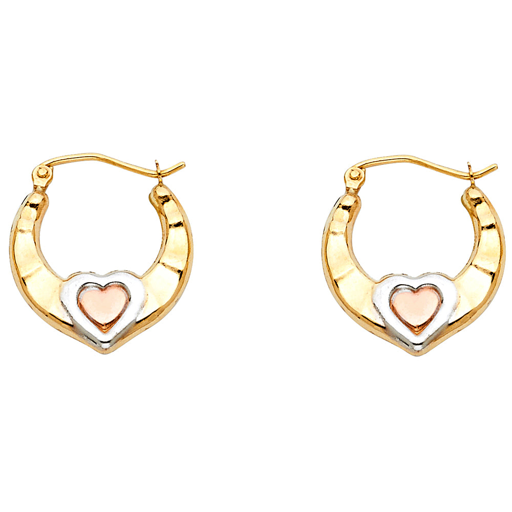 Aros de corazón dorados de oro de 14 k (056)