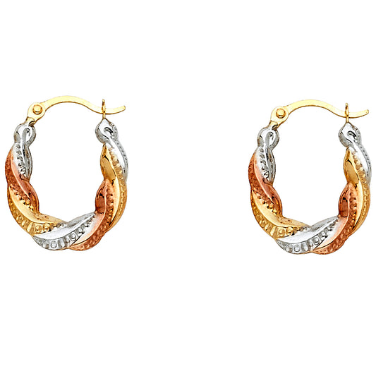 14k gold tri color hollow hoop earrings