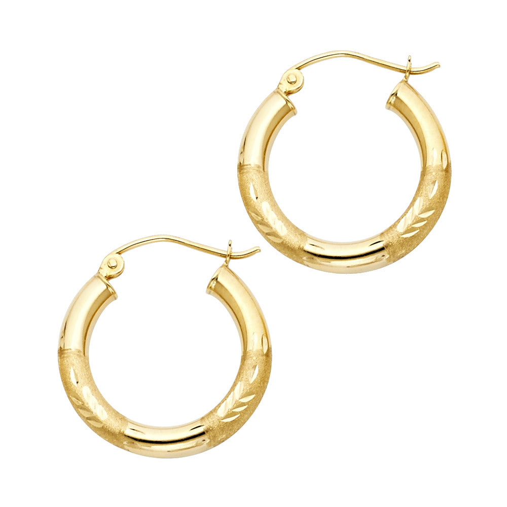 14K Budded Diamond Cut Hoops (020)