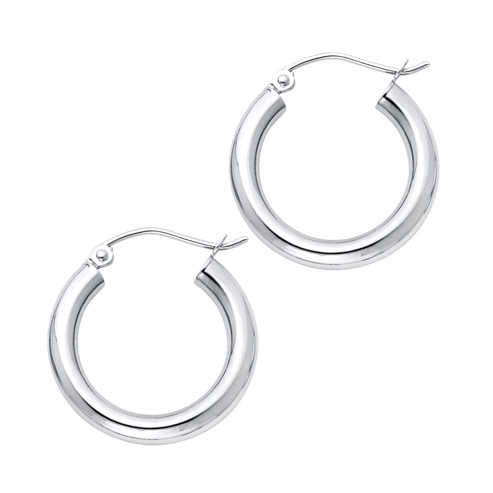 Pendientes de aro de oro blanco de 14k (043)