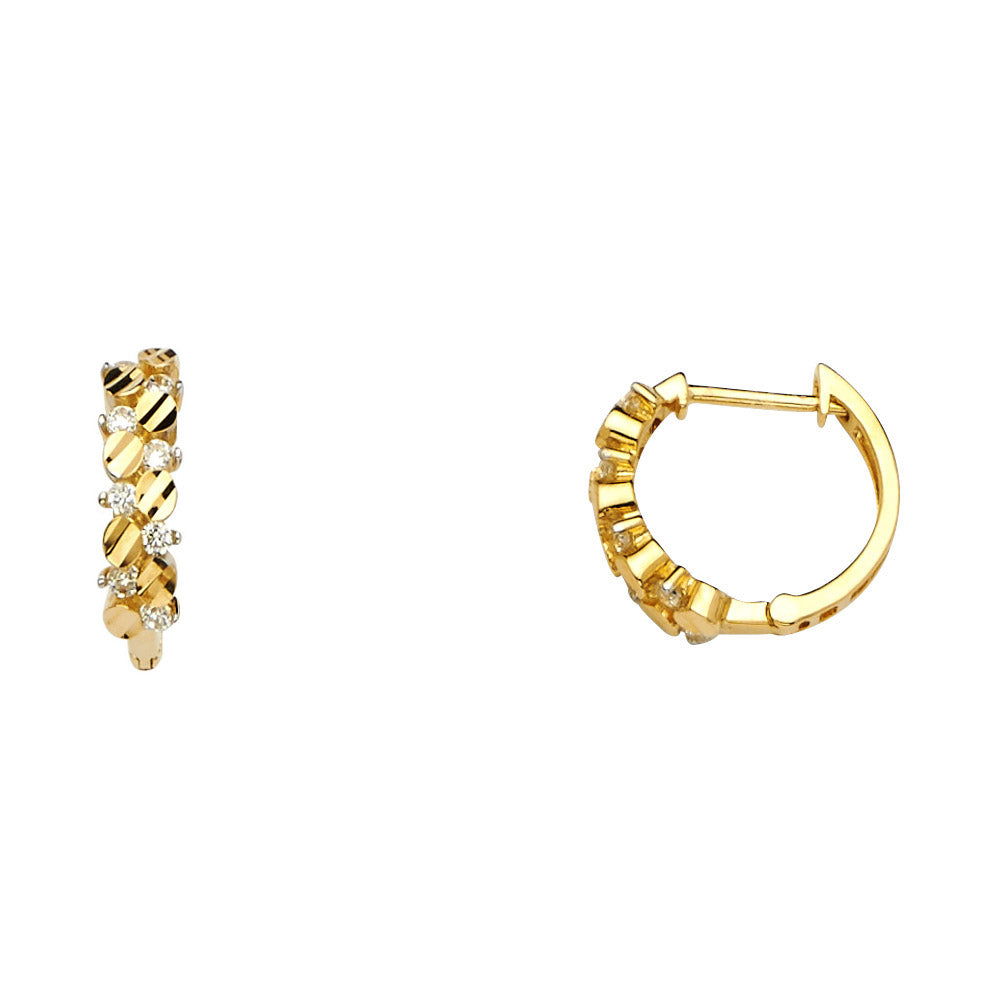 14K Gold Nugget-Style CZ Huggie Earrings (032)
