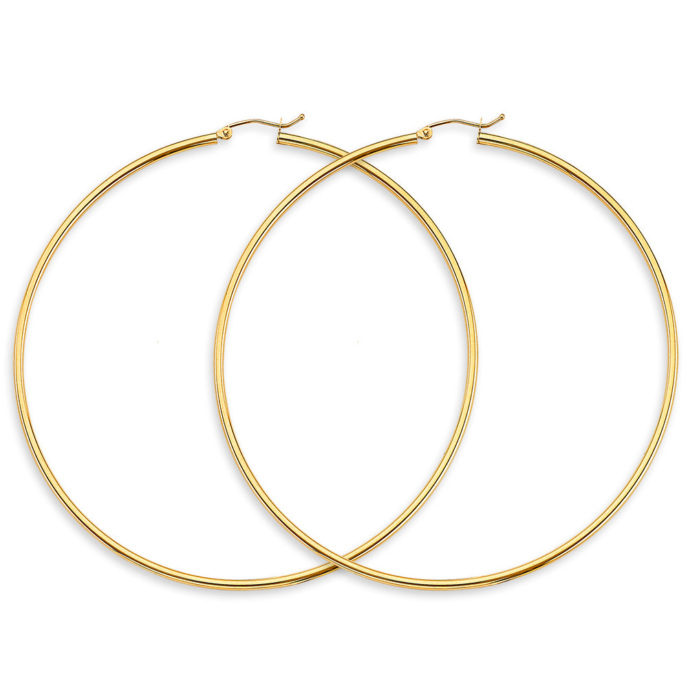 14K Gold 3" Round Tube Hoop Earrings