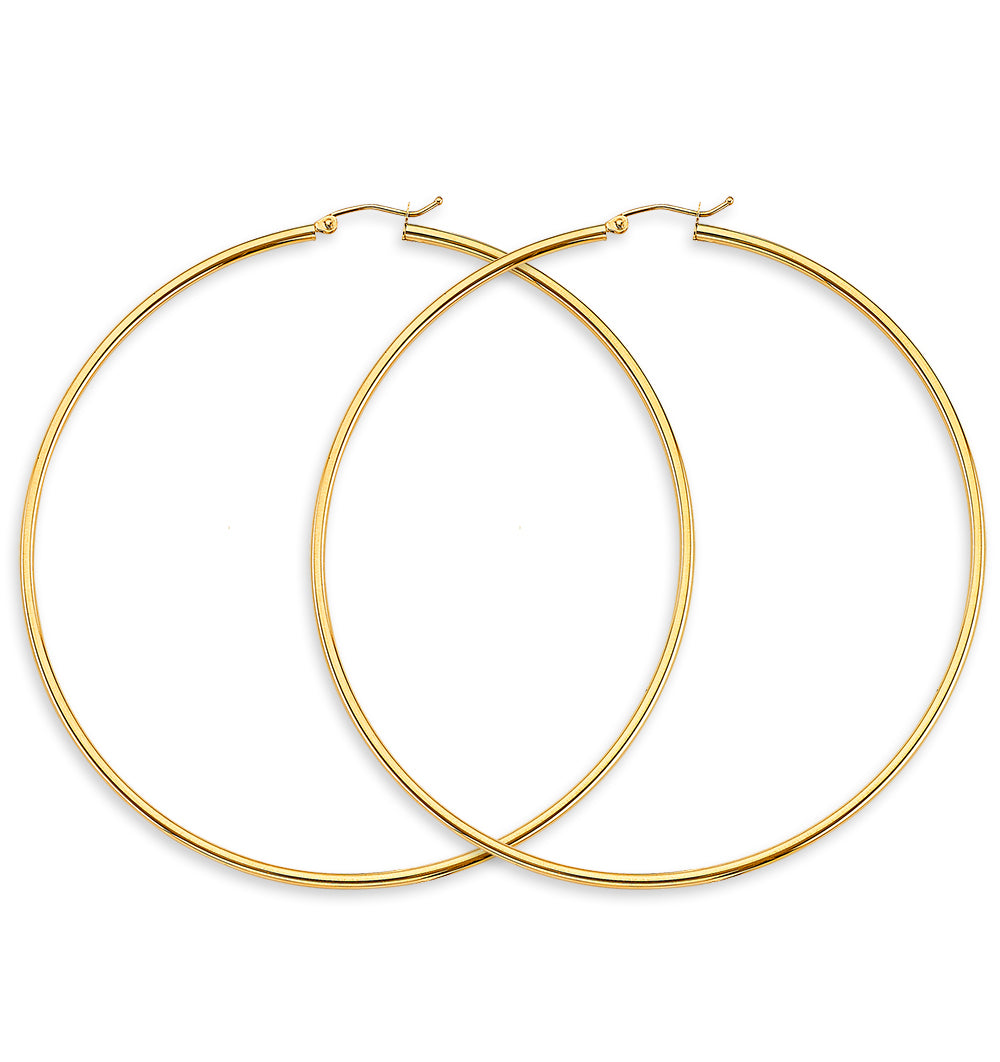14K Gold 3" Round Tube Hoop Earrings