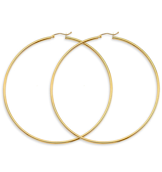 14K Gold 3" Round Tube Hoop Earrings