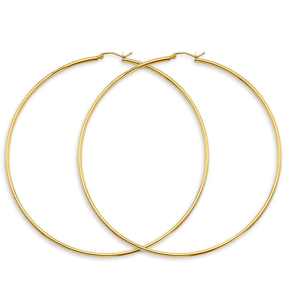 14K Gold 3.5" Round Tube Hoop Earrings