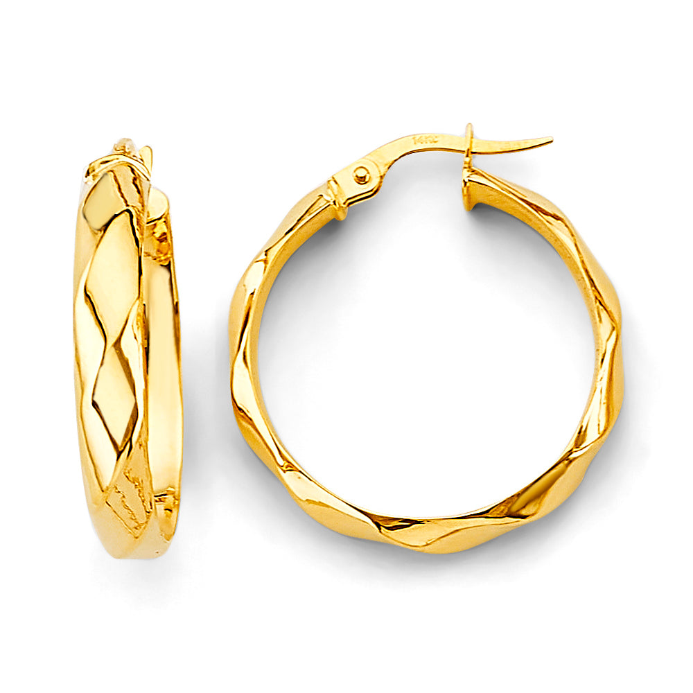 14k gold twisted round hoop earrings