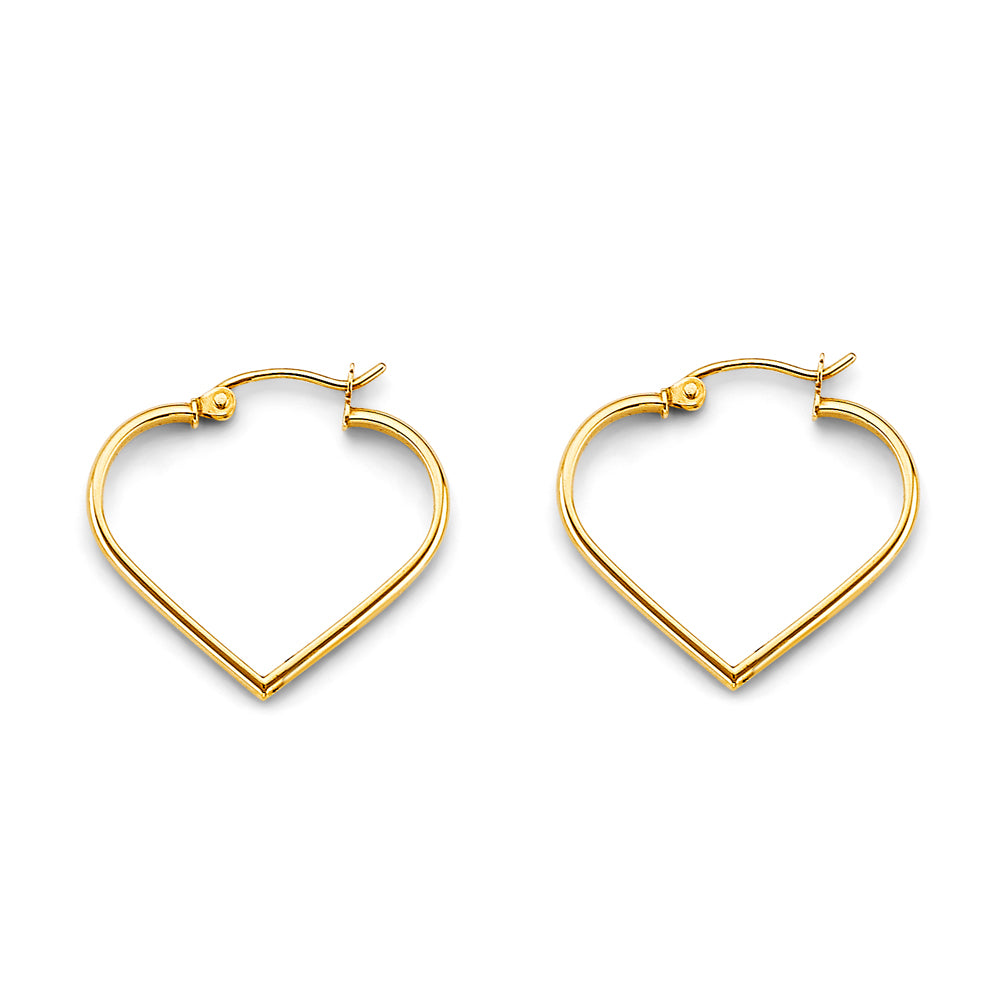Pendientes de aro con forma de corazón en oro de 14 quilates (017)