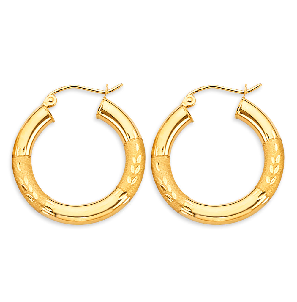14k gold tube hoop earrings (042)