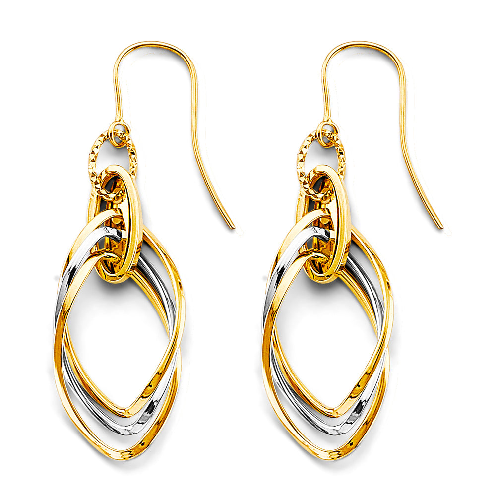 14k gold hollow 2 color hanging earrings
