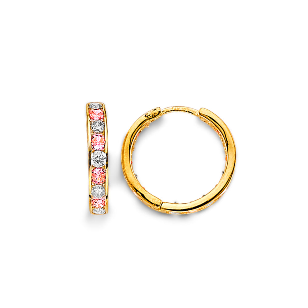 14K Gold Anairis Pink & White CZ Huggie Earrings (2018)