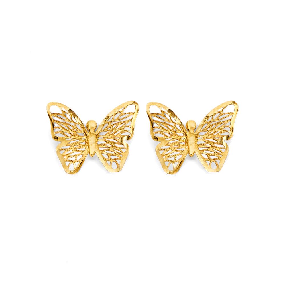 14K Yellow Gold Butterfly Stud Earrings