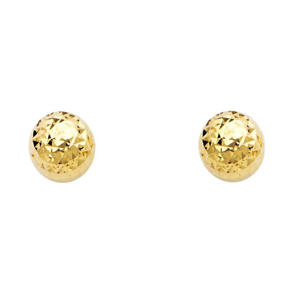 Aretes de bolas con talla de diamante en oro macizo de 14 quilates