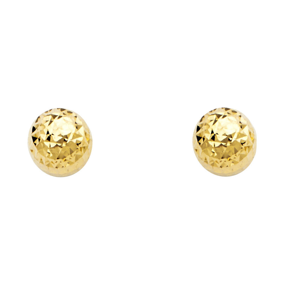 14K Solid Gold Diamond Cut Ball Earrings