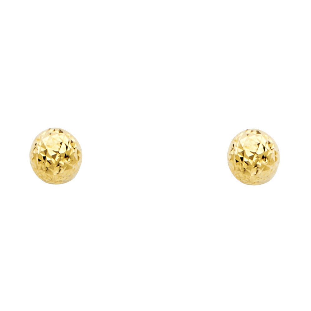 14K Solid Gold Diamond Cut Ball Earrings