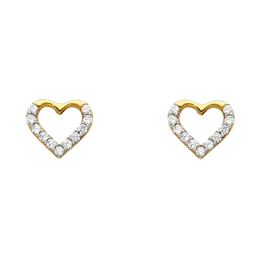 14K Solid Gold Petite Heart CZ Earring