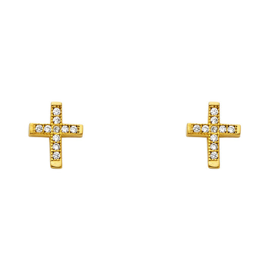 Pendientes de oro macizo de 14 quilates con circonita cúbica pequeña