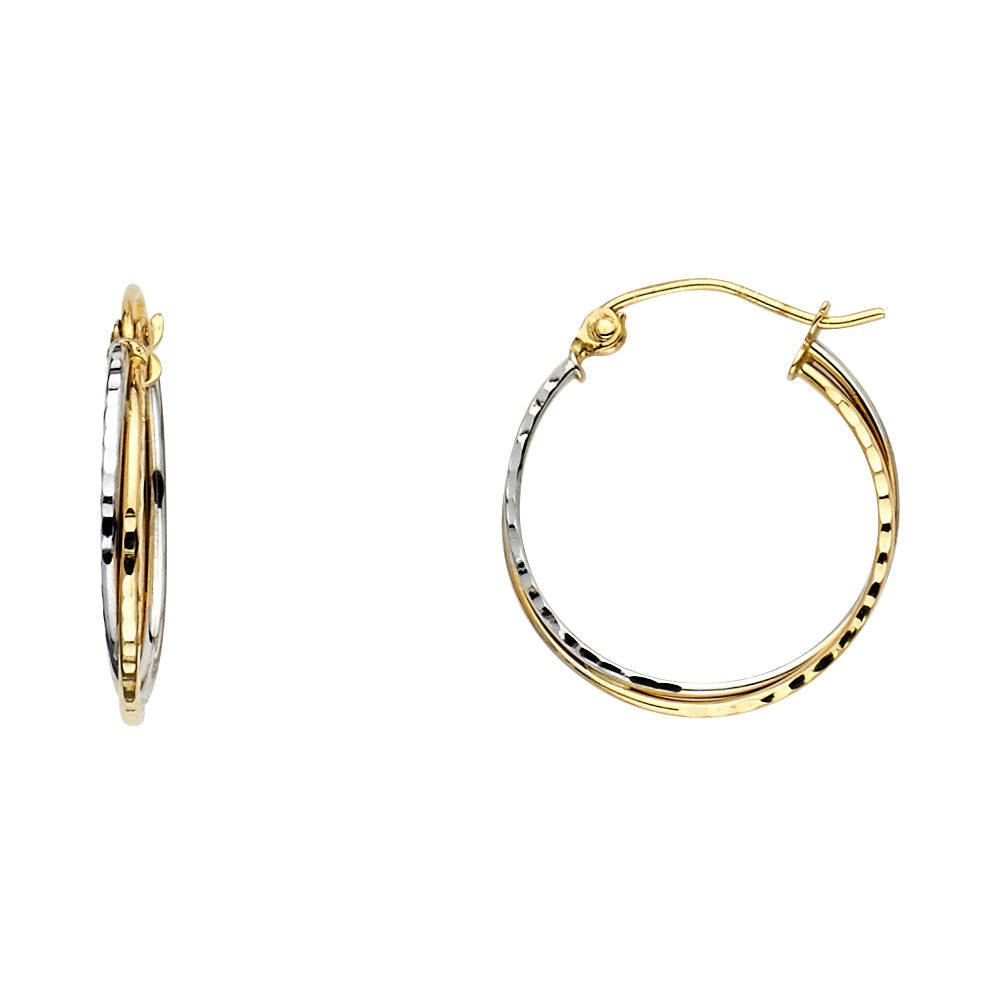Aretes de aro doble entrelazados en dos tonos de oro macizo de 14 k
