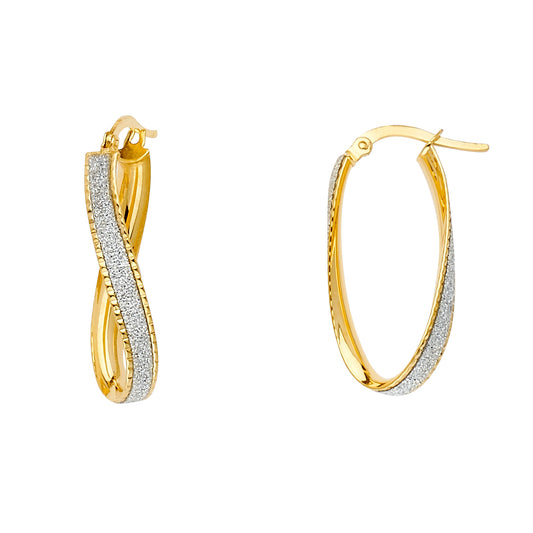 Pendientes en forma de U con purpurina de dos tonos de oro macizo de 14 k