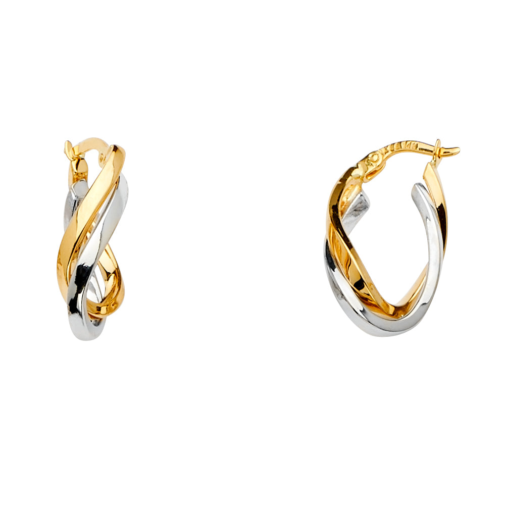 14k Solid Gold Two Tone Twisted Hoop Earrings