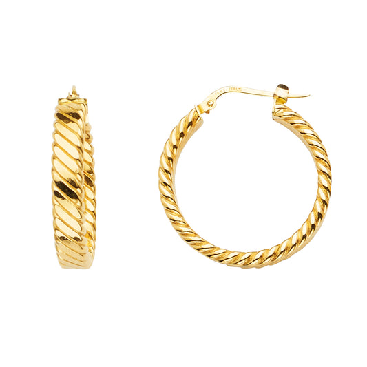 Aretes de aro redondos trenzados de oro macizo de 14 k