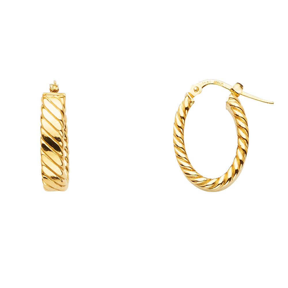 Aretes de aro ovalados trenzados de oro macizo de 14 k