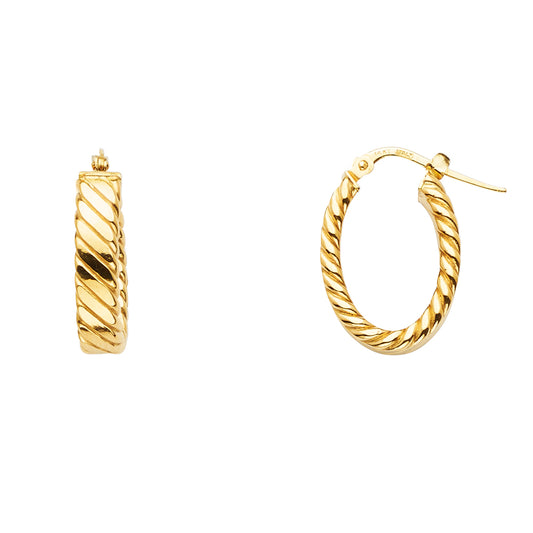 Aretes de aro ovalados trenzados de oro macizo de 14 k