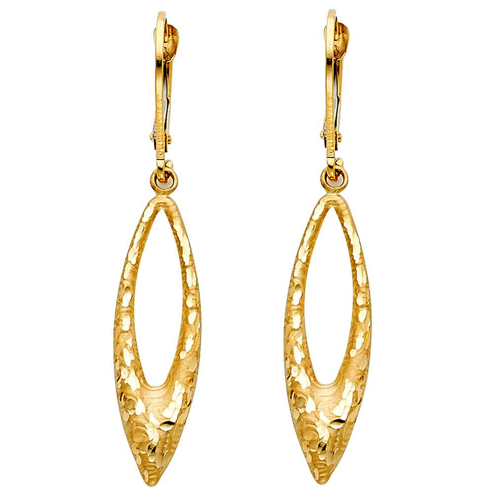 14k solid gold open marquis hanging earrings