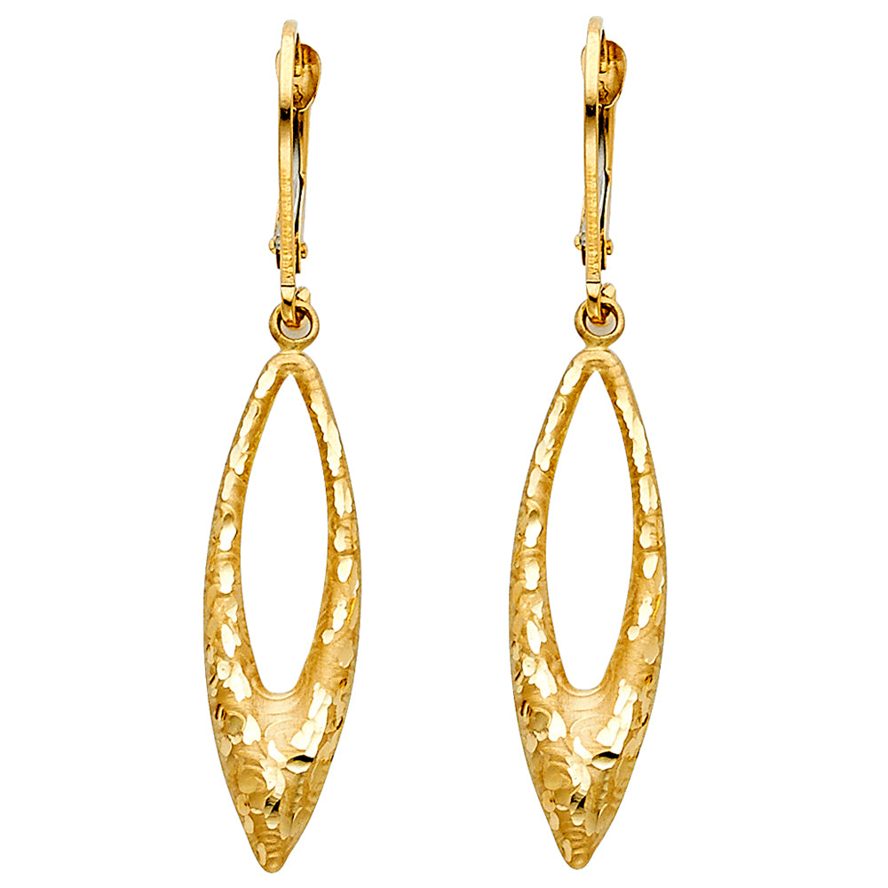 14K Solid Gold Open Marquis Hanging Earrings