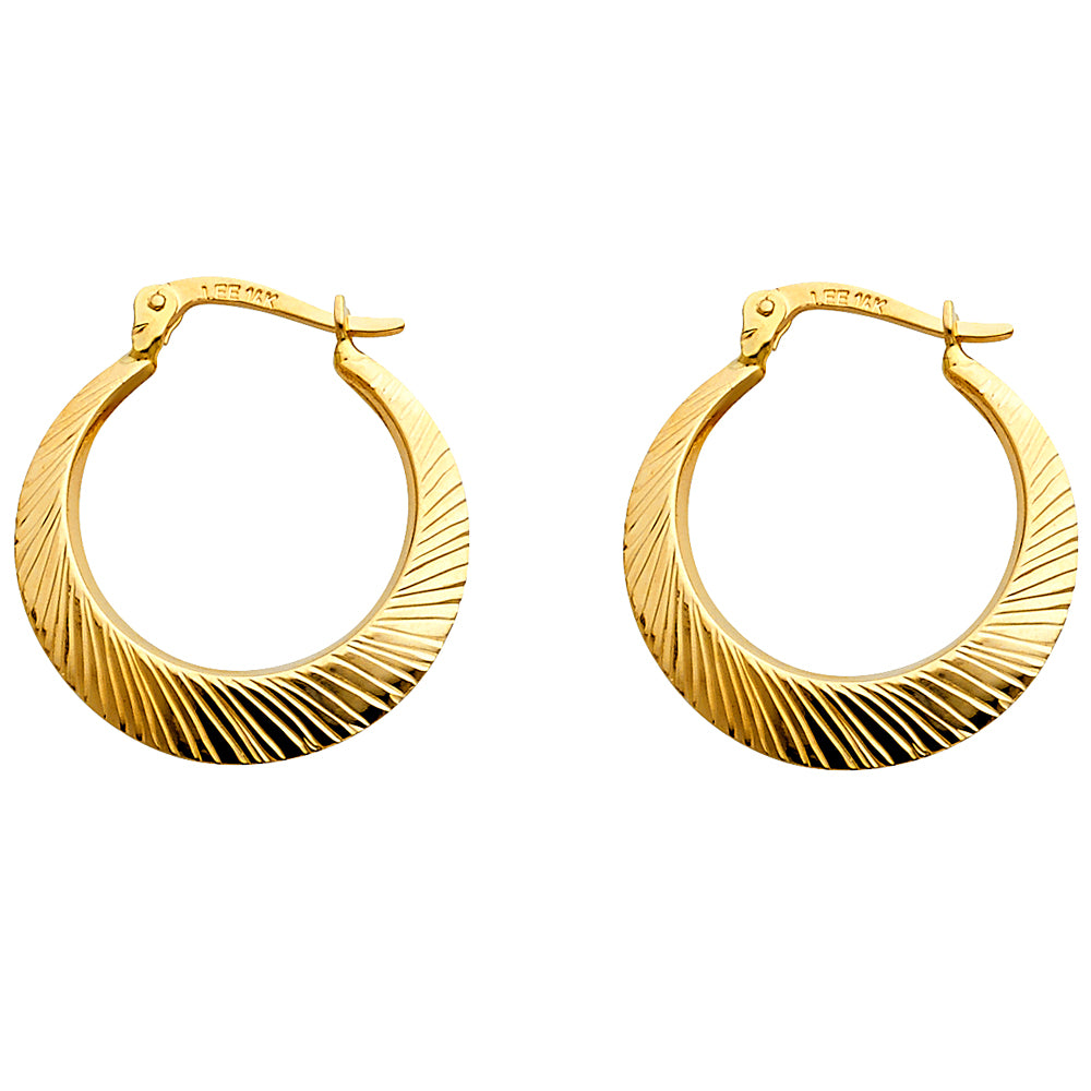Aretes de aro texturizados con talla de diamante macizo de 14 quilates, 2,5 mm