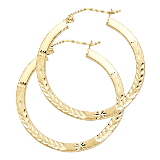 Aretes tipo argolla con talla de diamante macizo de 14 quilates, 1,5 mm