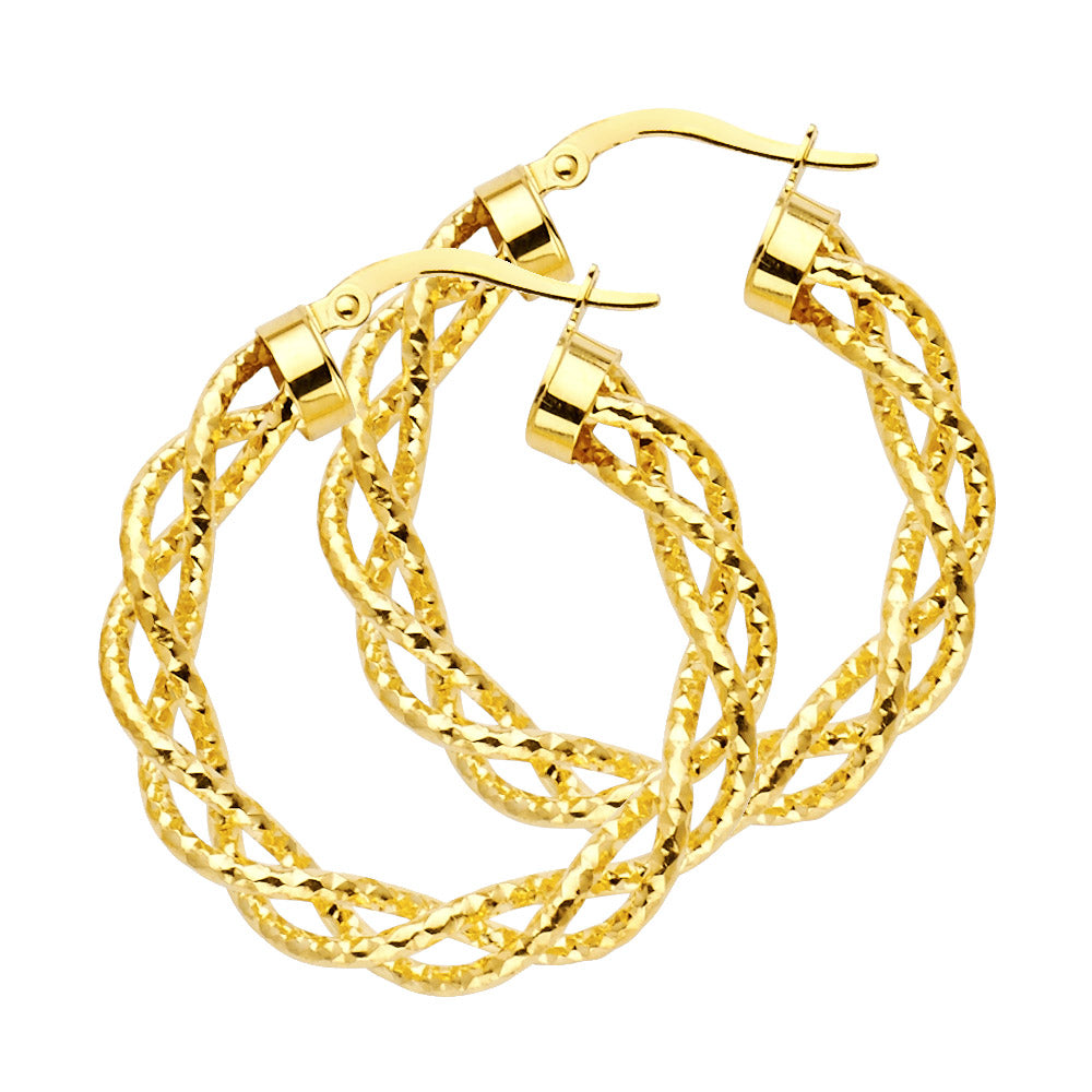 14k solid gold twisted hoop earrings 3mm
