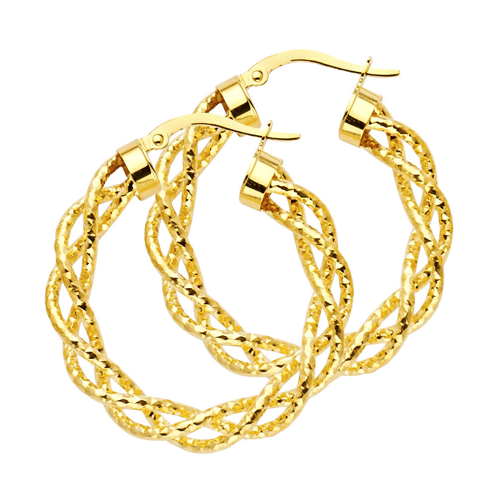 14k Solid Gold Twisted Hoop Earrings 3mm