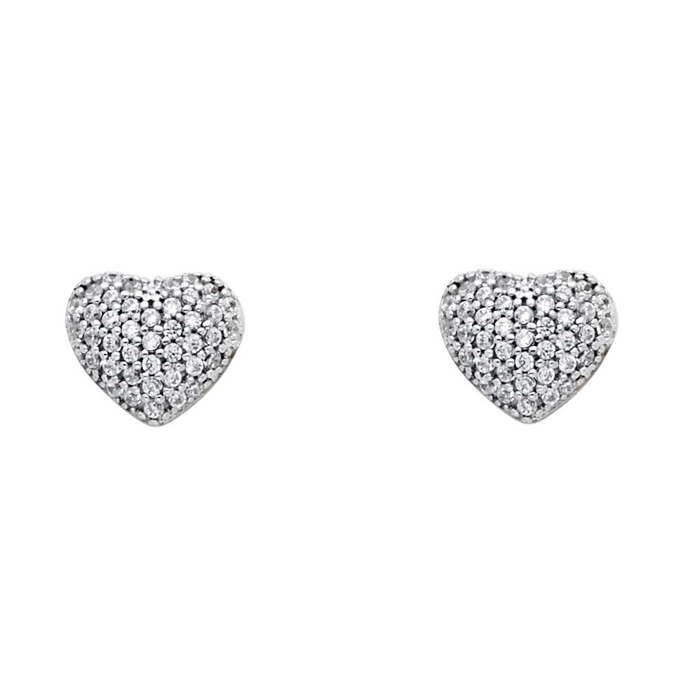 14k solid gold cz heart stud earrings