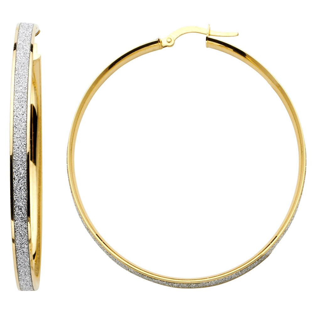 Pendientes de aro redondos con purpurina en dos tonos de oro macizo de 14 k