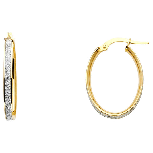 Pendientes de aro ovalados con purpurina en dos tonos de oro macizo de 14 k
