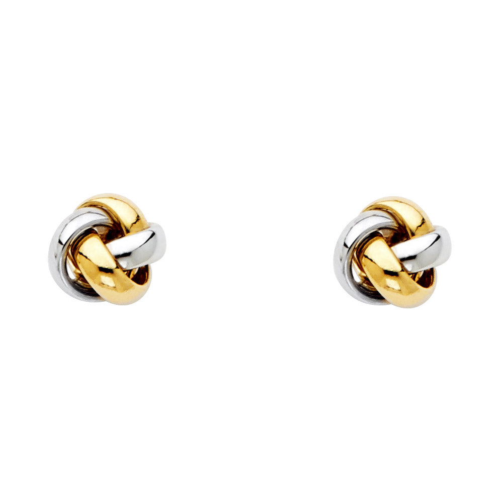 14k solid gold two tone love knot earrings