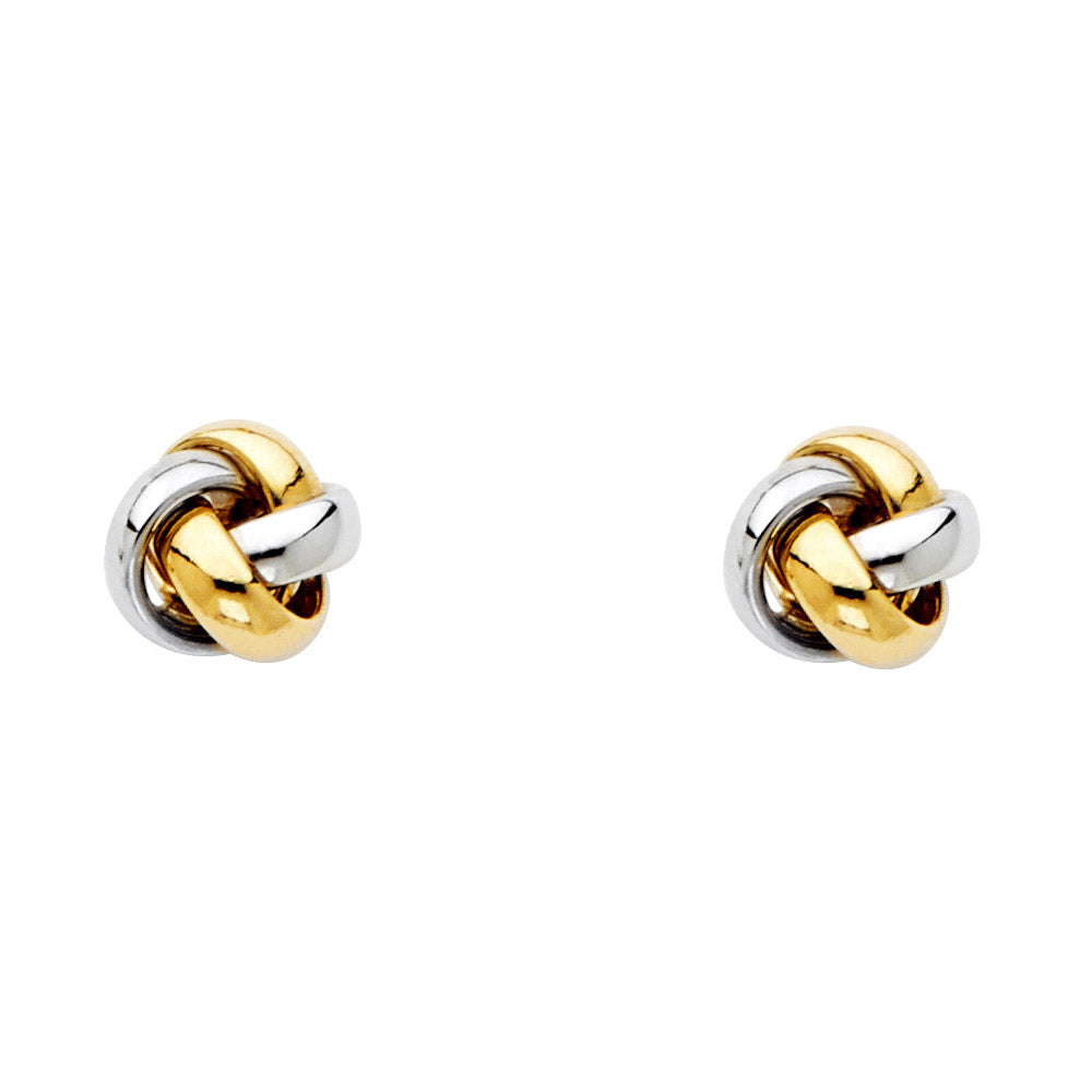 14K Solid Gold Two Tone Love Knot Earrings